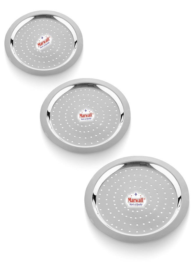 Marwall Stainless Steel Hole Tope Lid | Set of 3 | Lid Covers for Utensils | Milk Cover Plate| Steel Jali Plate (Silver, 18.5 cm) - Image 1